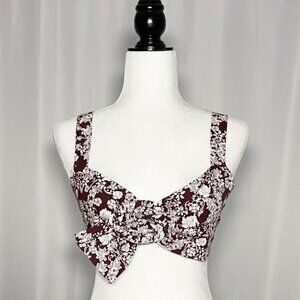 Brand New Zara Burgundy And White Floral Bow tie crop top Size S and M